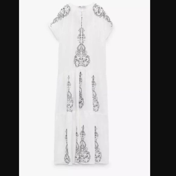 Zara - White Embroidered Maxi Dress - S - Picture 3 of 10